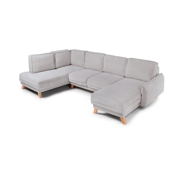 Colțar gri deschis extensibil/cu spațiu de depozitare cu tapițerie din catifea reiată  (cu colț pe partea stângă/în formă de "U") Tori – Bonami Selection-image-1