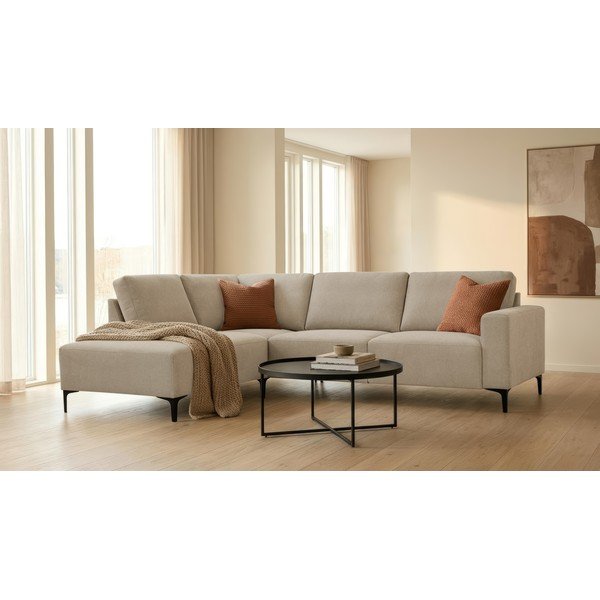 Colțar maro deschis cu tapițerie din chenille (cu colț pe partea stângă/în formă de ”L”) Fabian – Scandic-image-1