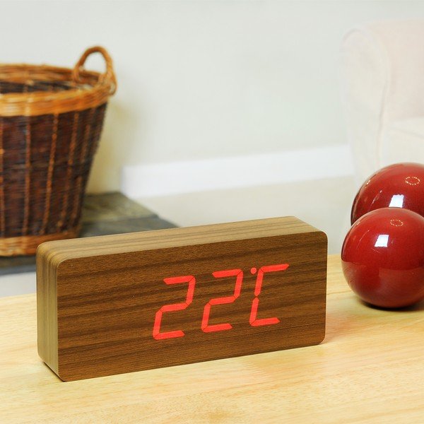 Ceas deșteptător cu LED Gingko Slab Click Clock, maro - roșu-image-1
