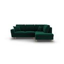 Colțar verde extensibil, cu spațiu de depozitare cu tapițerie din catifea (cu colț pe partea dreaptă-în formă de ”L”) Kyoto – Cosmopolitan Design