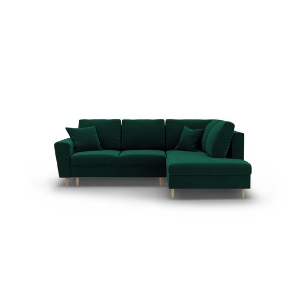 Colțar verde extensibil, cu spațiu de depozitare cu tapițerie din catifea (cu colț pe partea dreaptă-în formă de ”L”) Kyoto – Cosmopolitan Design