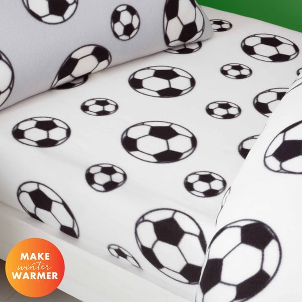 Cearceaf pentru copii alb din polar/fleece pentru pat de o persoană cu elastic 90x190 cm Football – Catherine Lansfield-image-2