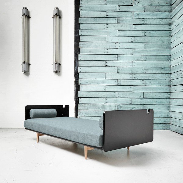 Canapea extensibilă Deva Black/Raw Oak/Sky Blue-image-1