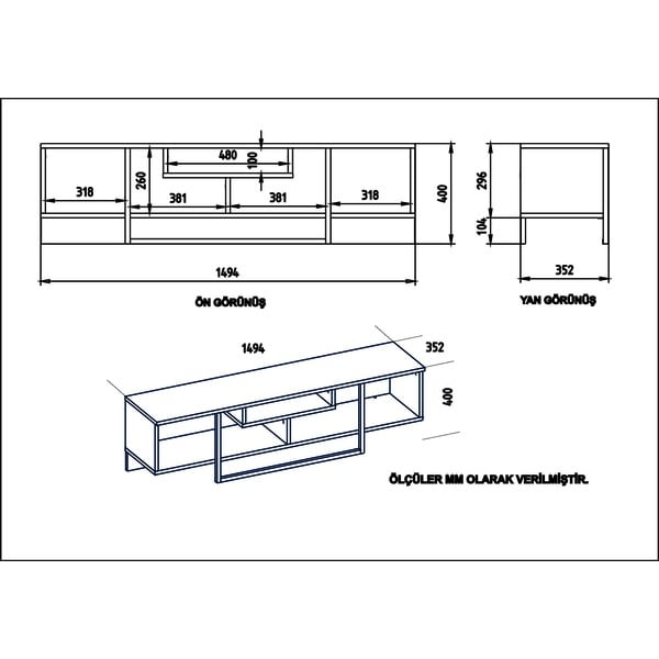 Comodă TV albă cu aspect de lemn de stejar 149x40 cm Asal – Kalune Design-image-4