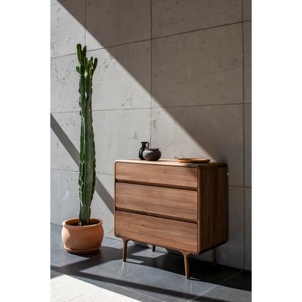 Comodă maro din lemn de nuc 90x90x45 cm Fawn – Gazzda-image-4