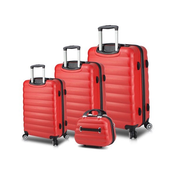 Set 3 valize cu roți, port USB și geantă cosmetică/voiaj My Valice RESSO Travel Set, roșu