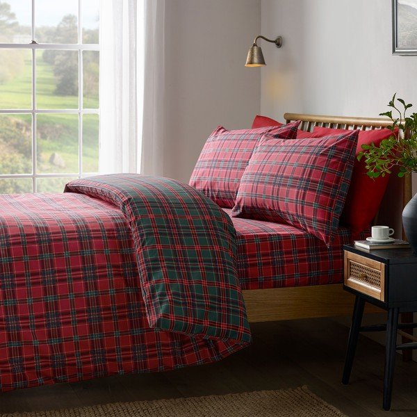 Lenjerie de pat roșie/verde-închis pentru pat de o persoană 135x200 cm Tartan Check – Catherine Lansfield