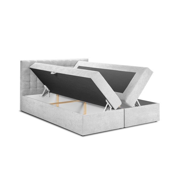 Pat boxspring 160x200 cm gri deschis cu spațiu de depozitare Jade – Mazzini Beds-image-3