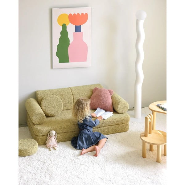 Pernă decorativă pentru copii roz cu tapițerie din țesătură bouclé Bear – Wigiwama-image-1