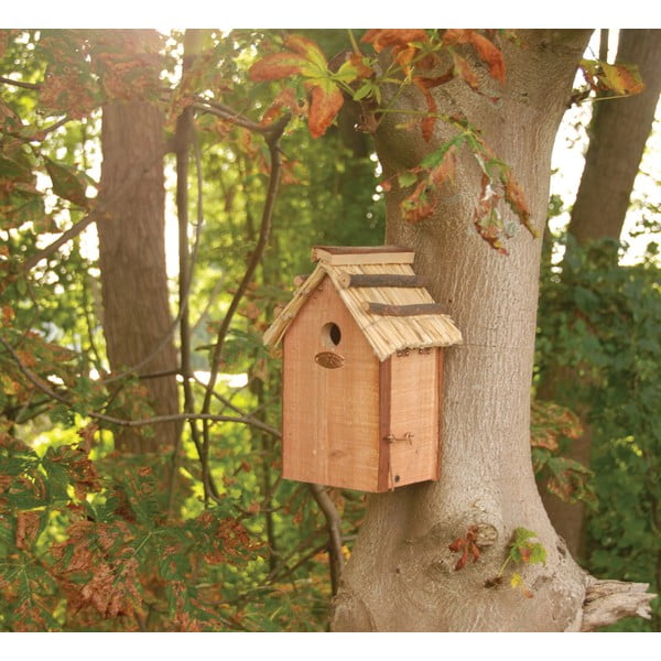 Căsuță din lemn de pin și acoperiș din paie pentru păsări Esschert Design Antik, înălțime 27 cm-image-1