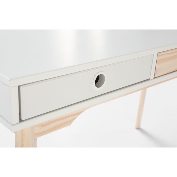 Birou cu picioare din lemn de pin Marckeric Kiara, alb-image-1