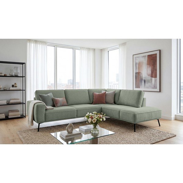 Colțar verde cu tapițerie din chenille (cu colț pe partea dreaptă/în formă de ”L”) Amsterdam – Scandic-image-4