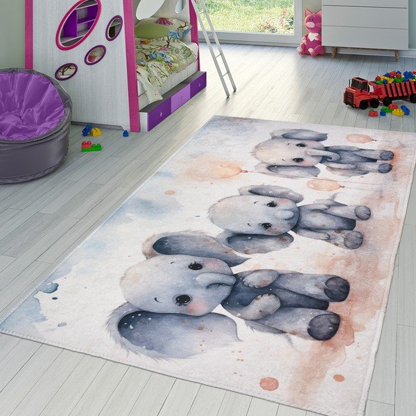 Covor pentru copii gri deschis 100x160 cm Baby Elephants – Vitaus-image-1