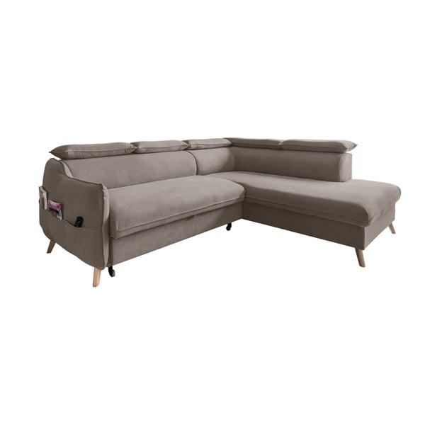 Colțar maro deschis extensibil cu tapițerie din catifea (cu colț pe partea dreaptă) Sweet Harmony – Miuform