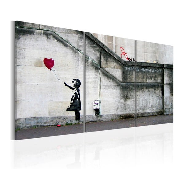 Tablou pe pânză 3 piese Bimago Banksy Hope, 60 x 120 cm