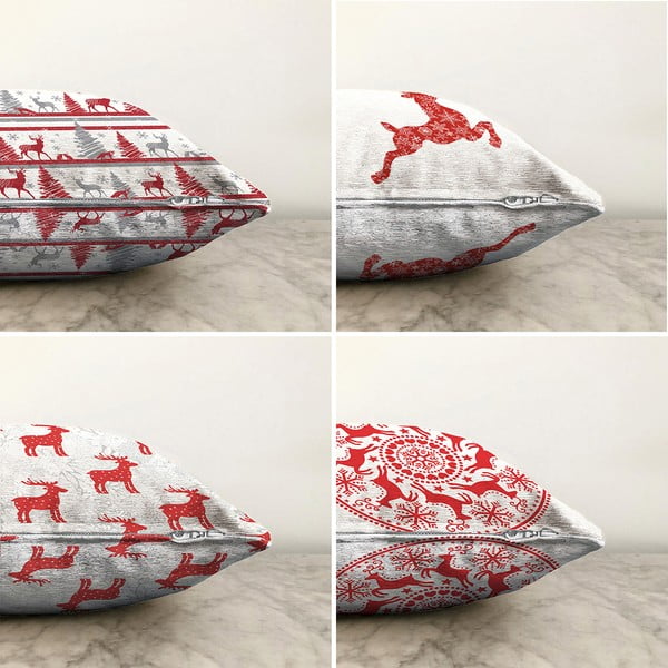 Set 4 fețe de pernă din chenille cu model de Crăciun Minimalist Cushion Covers Reindeer, 55 x 55 cm-image-1