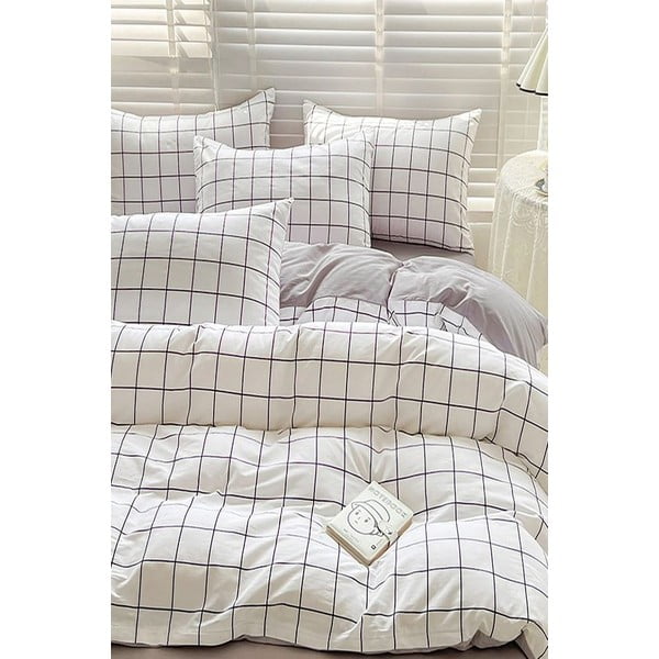 Lenjerie de pat albă/gri din bumbac ranforcé pentru pat de o persoană/extinsă cu cearceaf inclus/cu 3 piese 160x220 cm Checkered – Mila Home