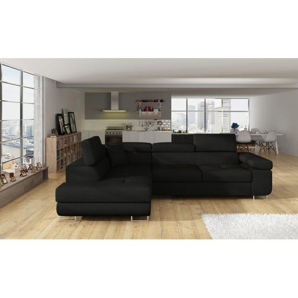 Colțar negru extensibil/cu spațiu de depozitare (cu colț pe partea stângă/în formă de ”L”) Anton – ELTAP-image-1