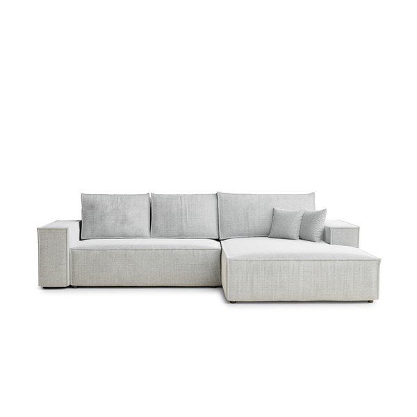 Colțar gri deschis extensibil/cu spațiu de depozitare cu tapițerie din chenille (cu colț pe partea dreaptă/cu șezlong) Maze – Maison de Rêve