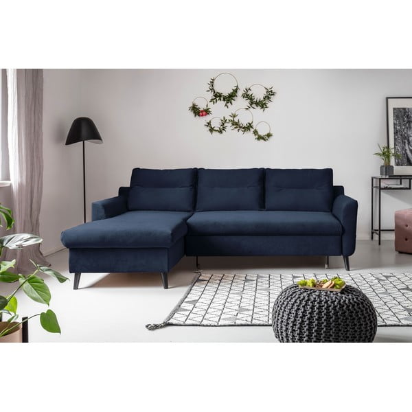 Colțar extensibil din catifea cu șezlong pe partea stângă Miuform Stylish Stan, albastru închis-image-1
