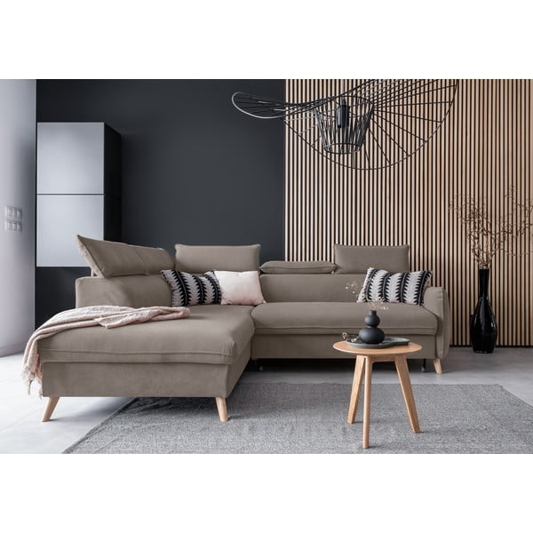 Colțar maro deschis extensibil cu tapițerie din catifea (cu colț pe partea stângă ) Sweet Harmony – Miuform-image-1