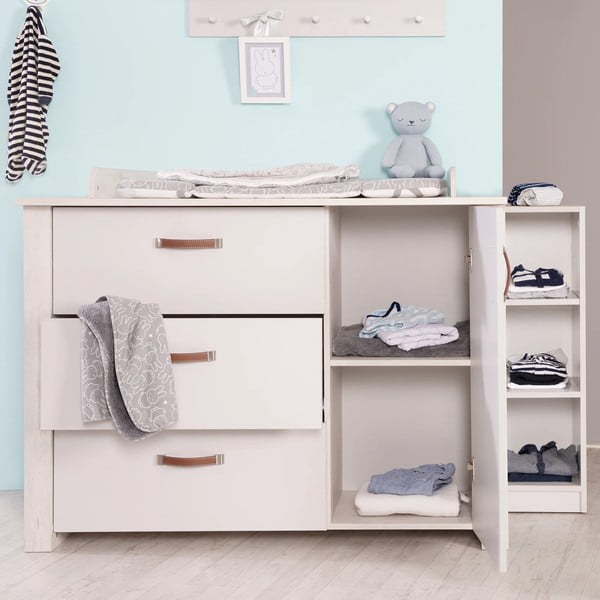 Comodă de copii albă joasă cu masă de schimbat 126x99 cm Mila – Roba-image-1