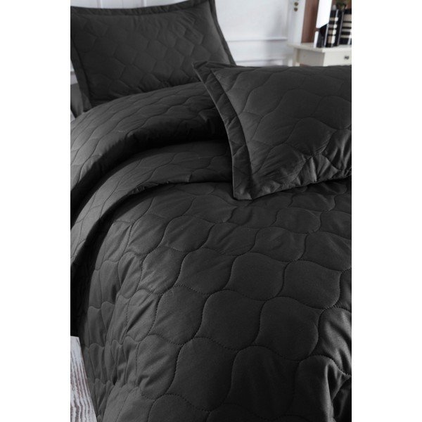 Cuvertură de pat cu față de pernă din bumbac ranforce EnLora Home Fresh, 180 x 225 cm, negru-image-1