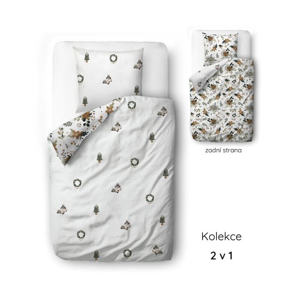 Lenjerie de pat albă din bumbac satinat pentru pat de o persoană 140x200 cm Festive Flowers – Butter Kings