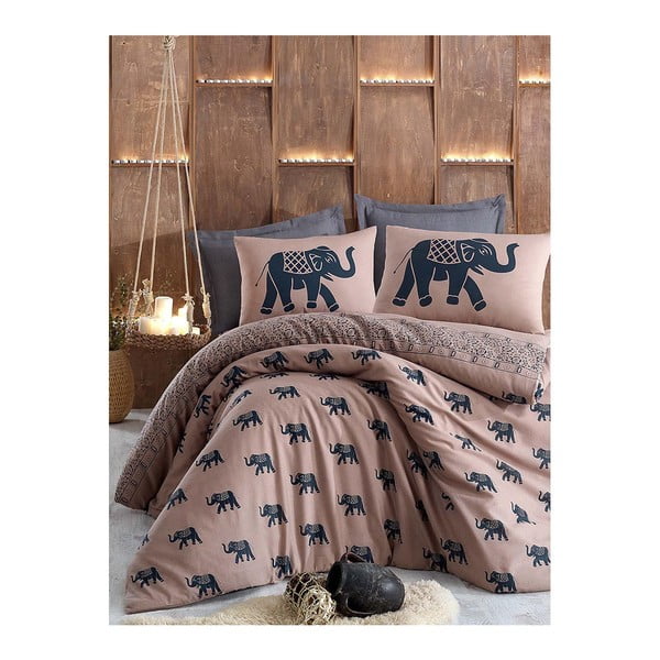 Set lenjerie de pat din bumbac pentru pat de o persoană Ranforce Elephants, 160 x 220 cm