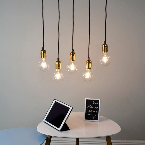 Lustră cu 5 cabluri Sotto Luce Uno, negru - auriu-image-1