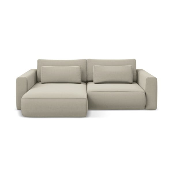 Colțar bej extensibil/cu spațiu de depozitare cu tapițerie din catifea (cu colț pe partea stângă/cu șezlong) Kapua – Makamii