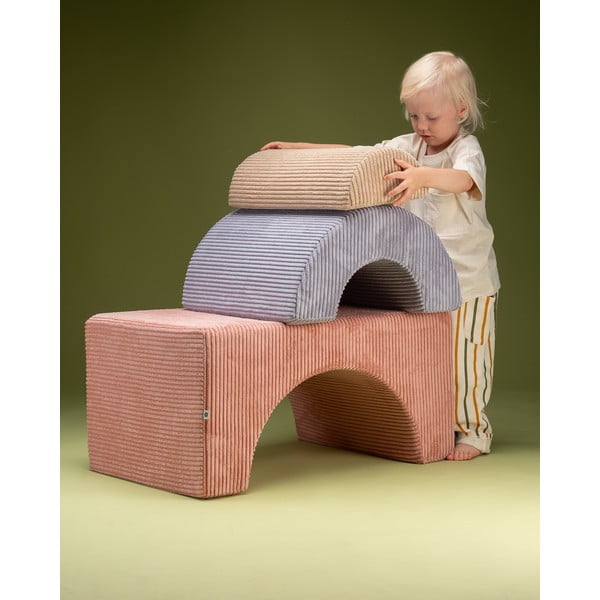 Teren de joacă din spumă roz 3 buc. din catifea reiată înălțime 37 cm 75x49 cm Rainbow Montessori – Wigiwama-image-2