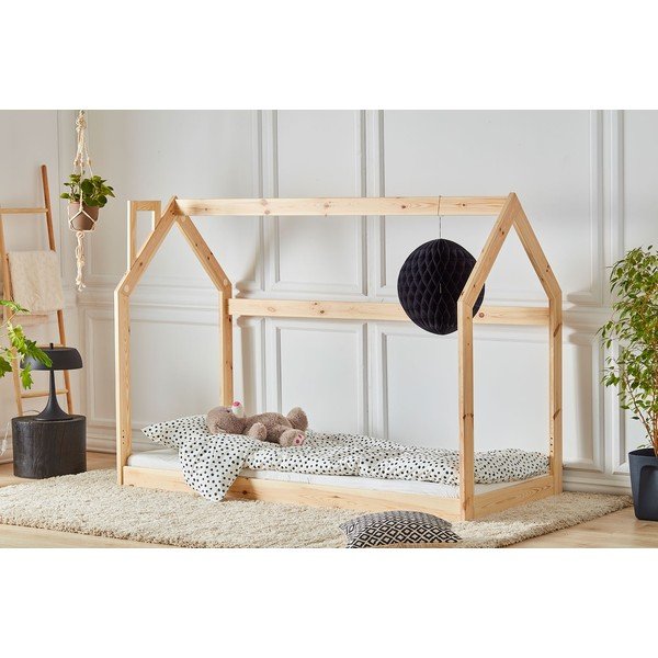 Pat din lemn pentru copii în formă de casă Pinio House, 200 x 90 cm-image-1