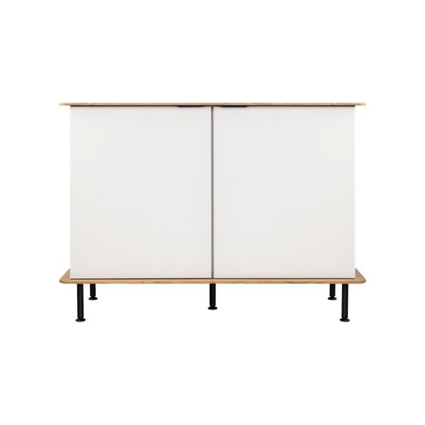 Comodă grej cu aspect de lemn de stejar cu orificiu pentru cabluri 120x88x50 cm Suumo – noo.ma-image-2