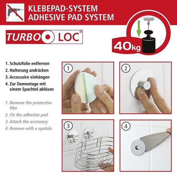 Set de accesorii de baie gri autoadeziv din oțel inoxidabil Turbo-Loc – Wenko-image-1