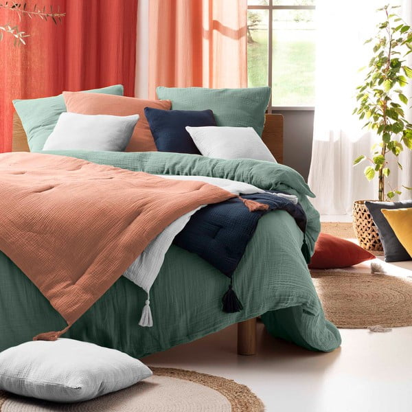 Lenjerie de pat verde-deschis din muselină pentru pat dublu/extinsă 240x260 cm Angelia – douceur d'intérieur-image-2