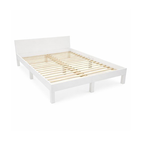 Pat matrimonial alb din lemn masiv de fag cu somieră 140x200 cm Dabi – Ragaba