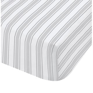 Cearșaf din bumbac Bianca Check And Stripe, 135 x 190 cm, alb - gri