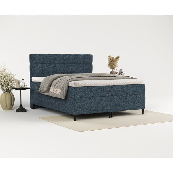 Pat boxspring albastru închis cu spațiu de depozitare 200x200 cm Urbaneo – Maison de Rêve-image-4