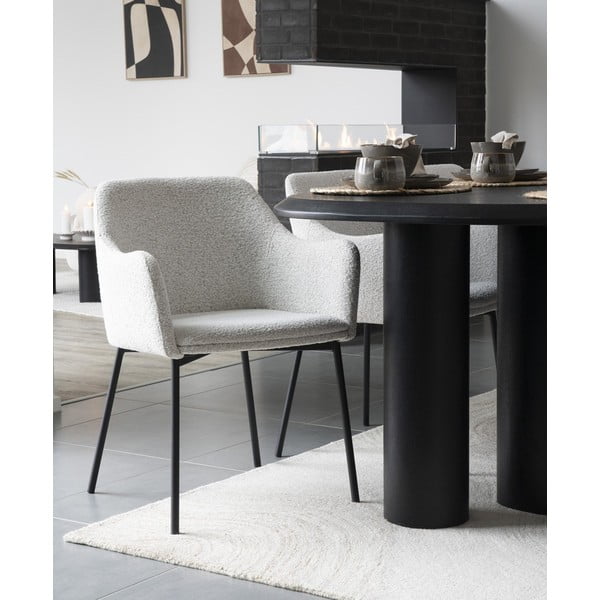 Scaun de sufragerie alb cu cotiere tapițat Melilla – House Nordic-image-1