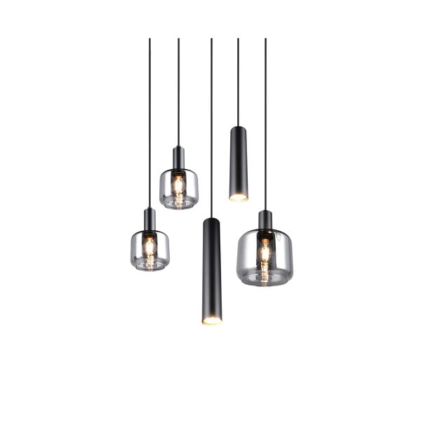 Lustră neagră cu abajur din metal/cu abajur din sticlă ø 40 cm Mataro – Trio-image-3