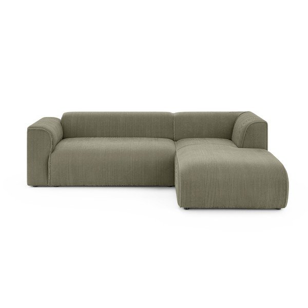 Colțar verde cu tapițerie din catifea reiată  (cu colț pe partea dreaptă/cu șezlong) Merid  – Ropez