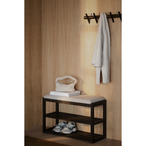Pantofar în culoare naturală închisă cu bancă din lemn de stejar 80x52x30 cm Confetti – Rowico-image-1
