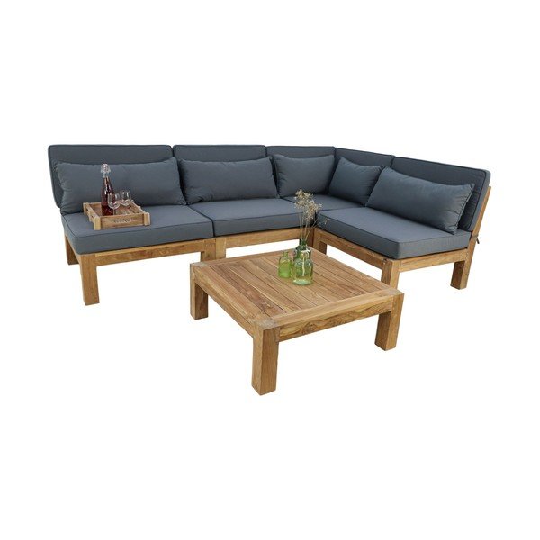 Set mobilier de grădină gri din lemn de tec pentru patru persoane Aruba - HSM collection-image-2