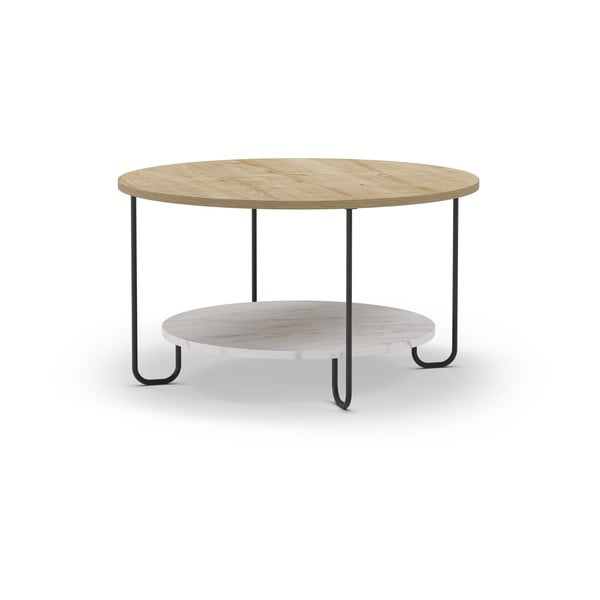 Măsuță de cafea în culoare naturală rotundă cu blat cu aspect de lemn de stejar ø 80 cm Tonka – Marckeric-image-2