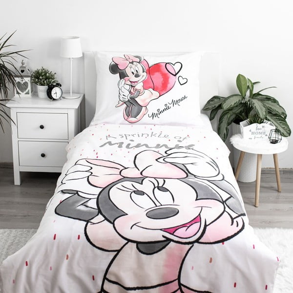 Lenjerie de pat pentru copii albă-roz din bumbac pentru pat de o persoană 140x200 cm Minnie "White" – Jerry Fabrics-image-1