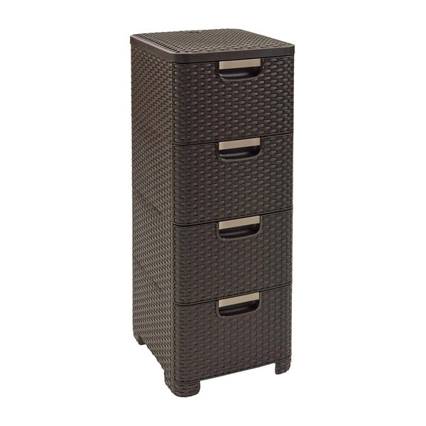 Dulap de baie maro închis înalt din plastic 33x79 cm Rattan – Curver