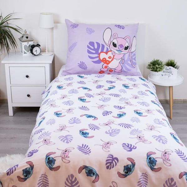 Lenjerie de pat pentru copii mov din bumbac pentru pat de o persoană 140x200 cm Lilo and Stitch "Kiss" – Jerry Fabrics-image-2