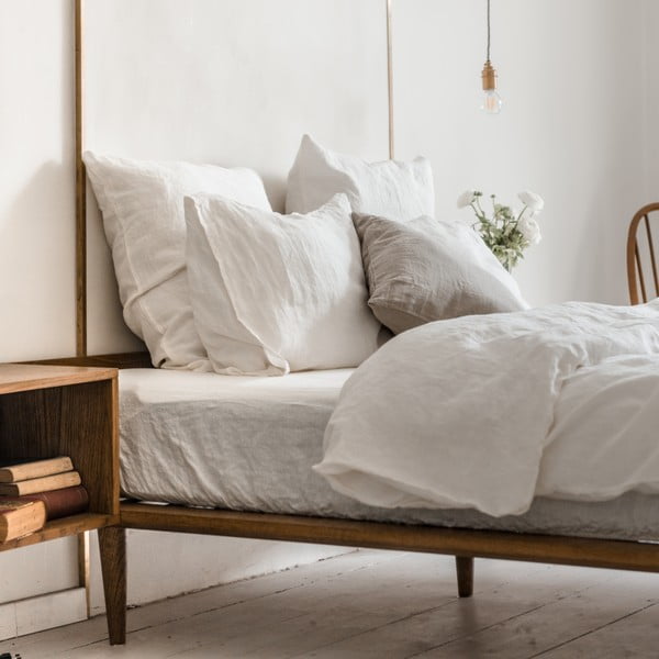 Cearceaf alb din amestec de in cu elastic 90x200 cm – Linen Tales