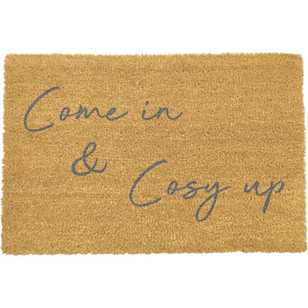 Covoraș intrare din fibre de cocos Artsy Doormats Come In & Cosy Up, 40 x 60 cm, gri
